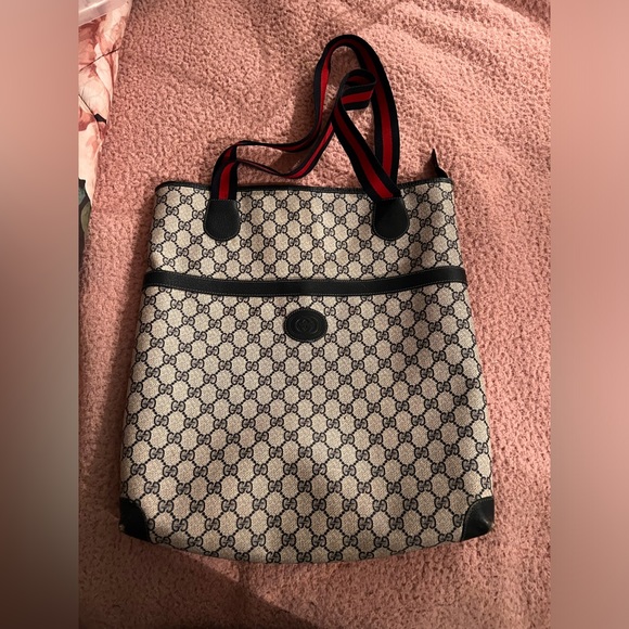 Authentic Vintage Gucci Sherry Tote Bag Blue & Red leather - Picture 3 of 12